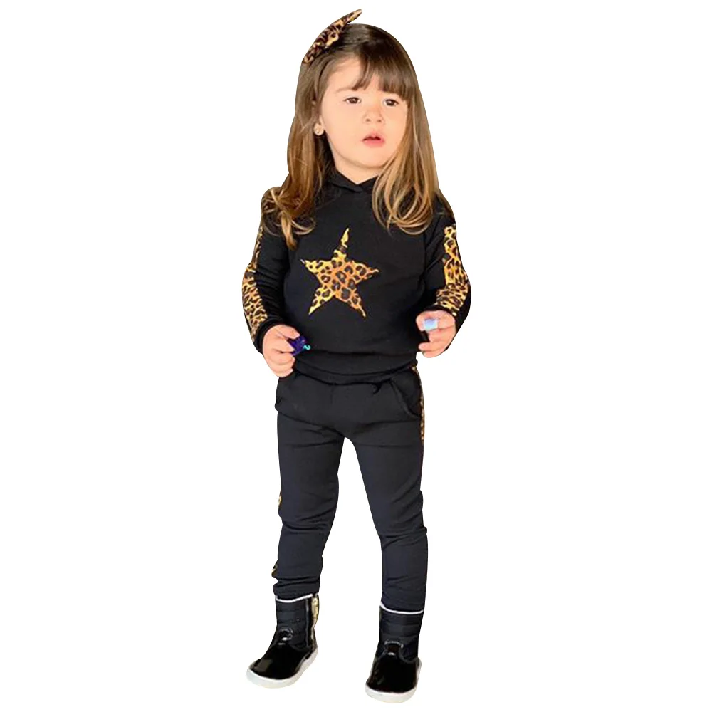 

Toddler Girl Clothes Long Sleeve Leopard Hooded Tops Long Pants 2Pcs Outfits Cotton Clothes Tracksuit Tracksuit Set Lovely D30