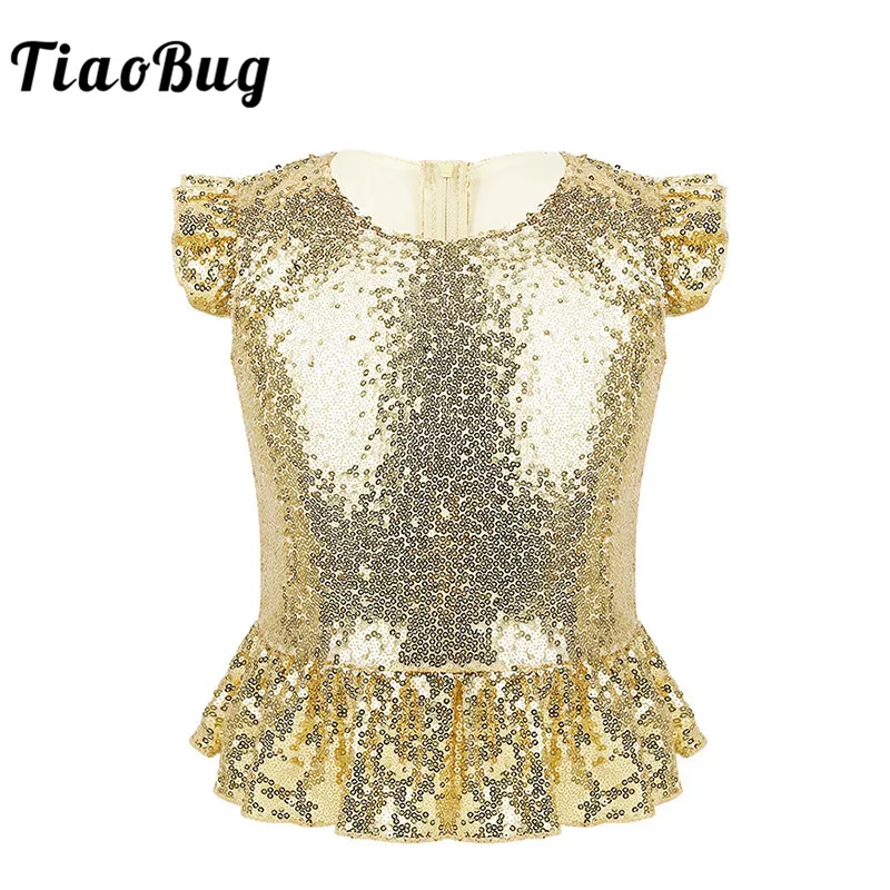 inhzoy Kids Girls Sparkly Sequined Jazz Hip-Hop Dance Tank Tops Stage Performance Athletic Dancewear