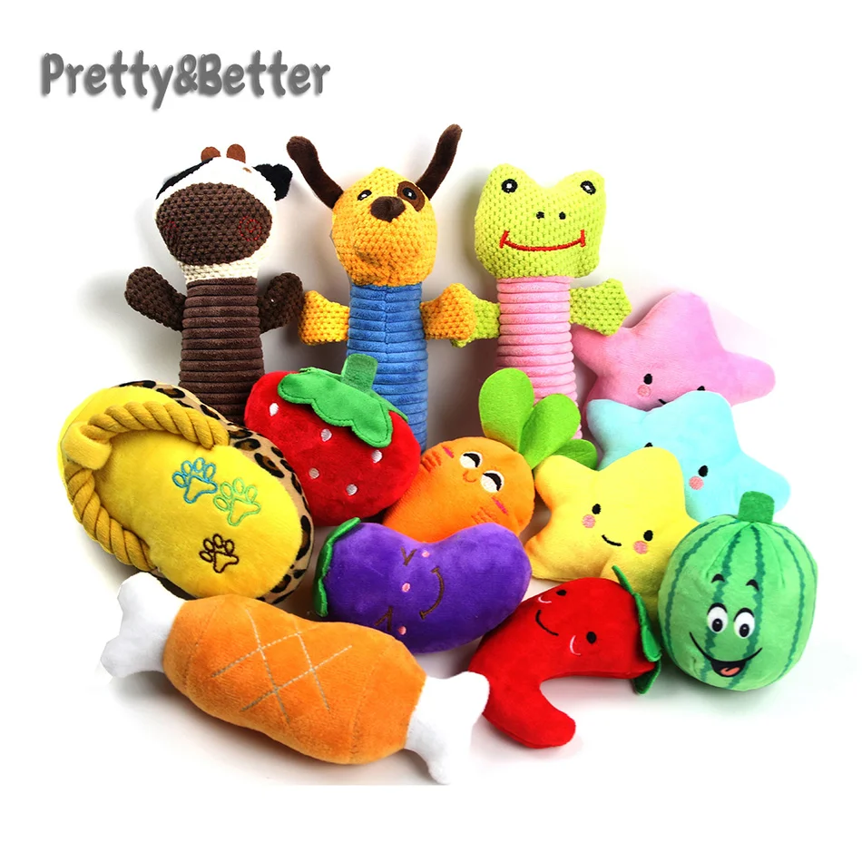 Игрушка для жевания Pretty & Better 1 шт. со звуком щенок собака фрукты овощи курица