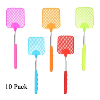 

10Pcs Adjustable Plastic Fly Swatter Home Long Handle Flyswatter Flapper Insect Killer Stretchable Rod Extendable Fly Flapper