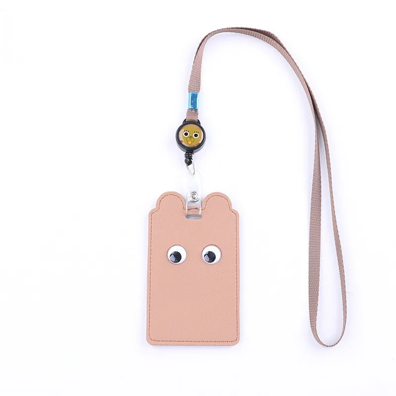 lanyard orange Выдвижной держатель для карт из искусственной кожи с мультипликационным рисунком, держатель для карт с ремешком, брелок для ключей, держатель для удостоверения личности, значок для карт, канцелярские принадлежности Kawaii - Цвет: lanyard orange