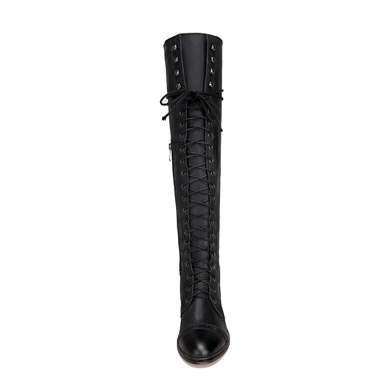 ASUMER vintage knee high boots women genuine leather shoes zip cross tied autumn winter long boots ladies casual shoes