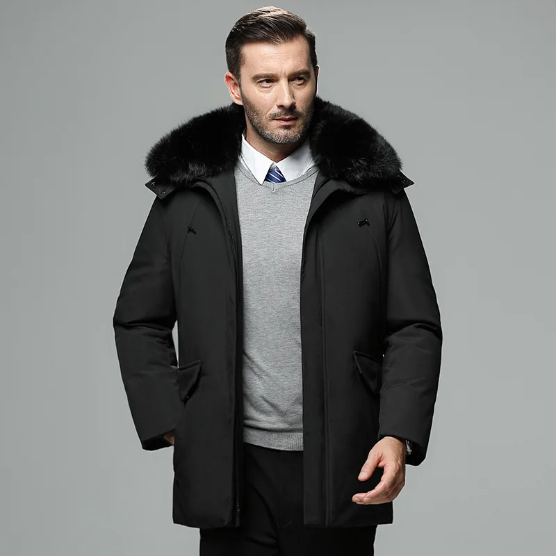 Мужская одежда среднего возраста куртка мужская стиль теплый пуховик средней длины толстая зимняя одежда Daddy
