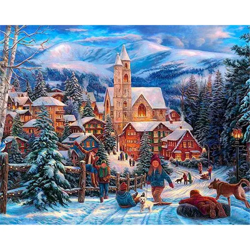 Large Christmas Paint by Numbers for Adults,Sleigh Snow Scene Paint by Numbers Kit for Adults Beginner,DIY Landscape Oil Painting Acrylic Paints