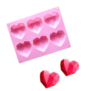

3D Love Heart Diamond Shaped Silicone Fondant Mould Heart Non-toxic Bakeware Form DIY Soap Pastry Tools Kitchen Accessories