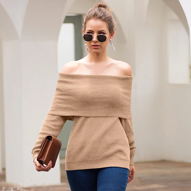 Knitted Sweater Pullover Women Autumn Winter Off Shoulder Loose Sexy Slim Women Clothes Knit Sweater Women Tops Pullover 2019 (15)