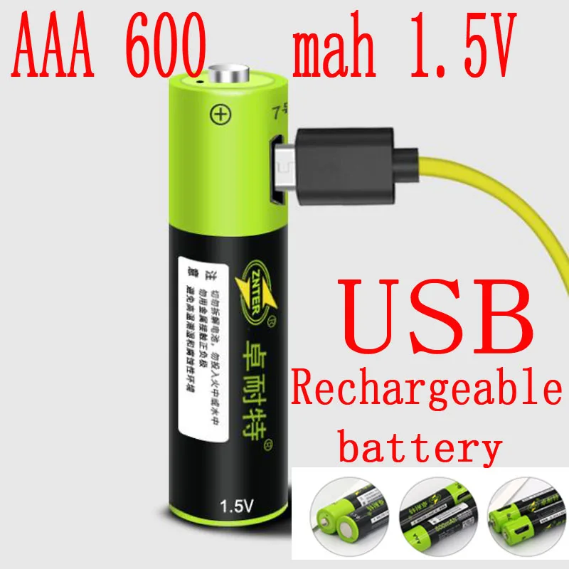 ZNTER 900mwh 1,5 V USB AAA 600mAh литий-полимерный литий-ионный аккумулятор usb 2 часа Быстрая зарядка - Color: 1pc no usbcable