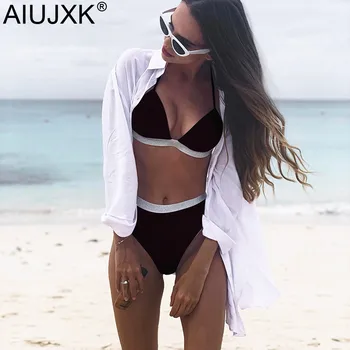 

AIUJXK 2019 Summer Summer Lingerie Set Women Push Up High Waist Sexy Bra And Panty Leopard Solid Biquini Female 2 Piece Swimsuit