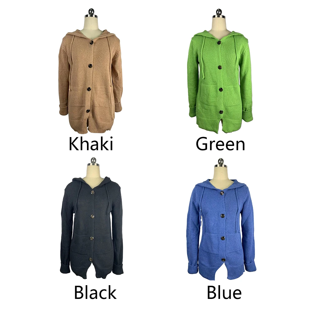 Домашний женский Кардиган с длинным рукавом и капюшоном, винтажный вязаный кардиган с карманами и пуговицами спереди, мягкий осенне-зимний Свободный Повседневный однотонный кардиган