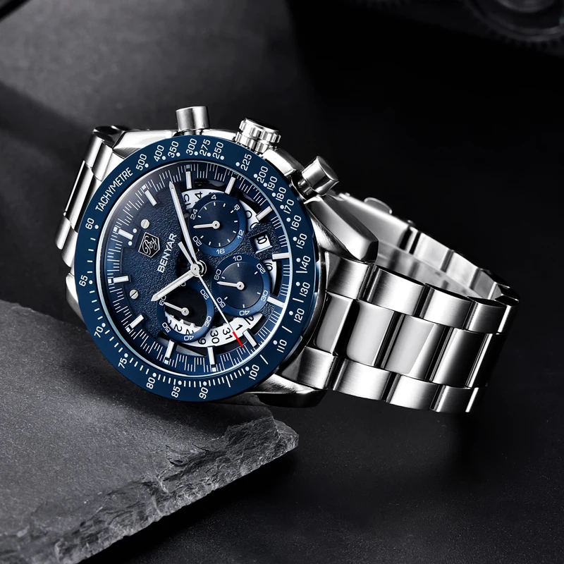 BENYAR Топ люксовый бренд Moon Phase часы мужские водонепроницаемые Хронограф военные спортивные кварцевые часы мужские часы Relogio Masculino