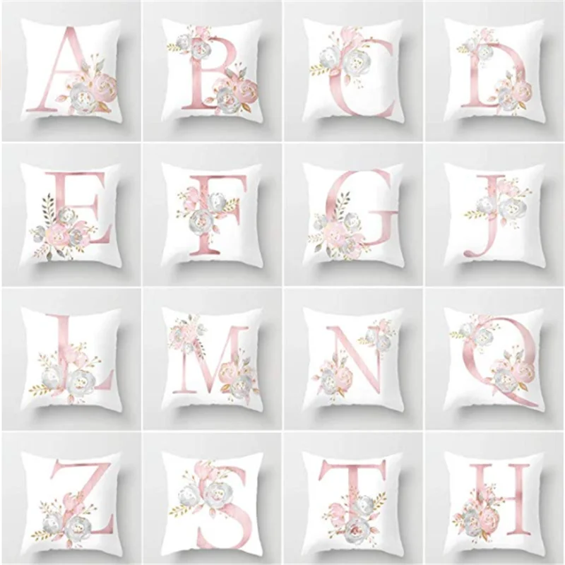 Letter Pillow Cover 45x45cm Room English Alphabet For Home goods 1PC Flower Pillowcase Polyester christmas pillow case