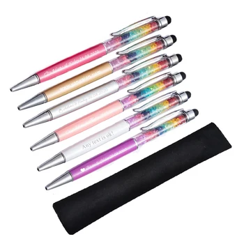 

50Pcs Personalized Engraved Rainbow Metal Pens Wedding Gift Favors Business Baby Shower Baptism School Logo Capacitive Touch