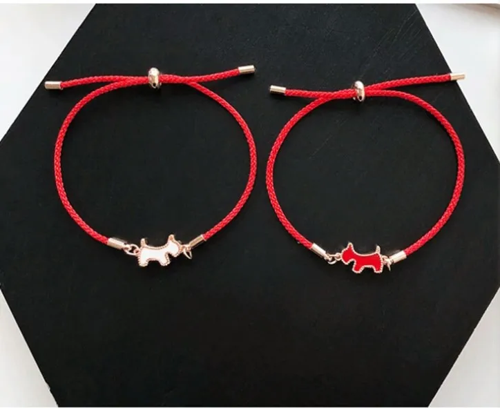 Роскошный бренд, красная веревка, Корея, спящий из Swarovskis, дуплексный щенок, Брекет, женские модные ювелирные изделия, простая Ручная Веревка