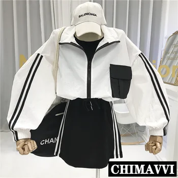 

Sunscreen Suit Female 2020 Summer New Korean Long-Sleeved Zip Coat + Slim Vest Dress Two-Piece Leisure Sports Set