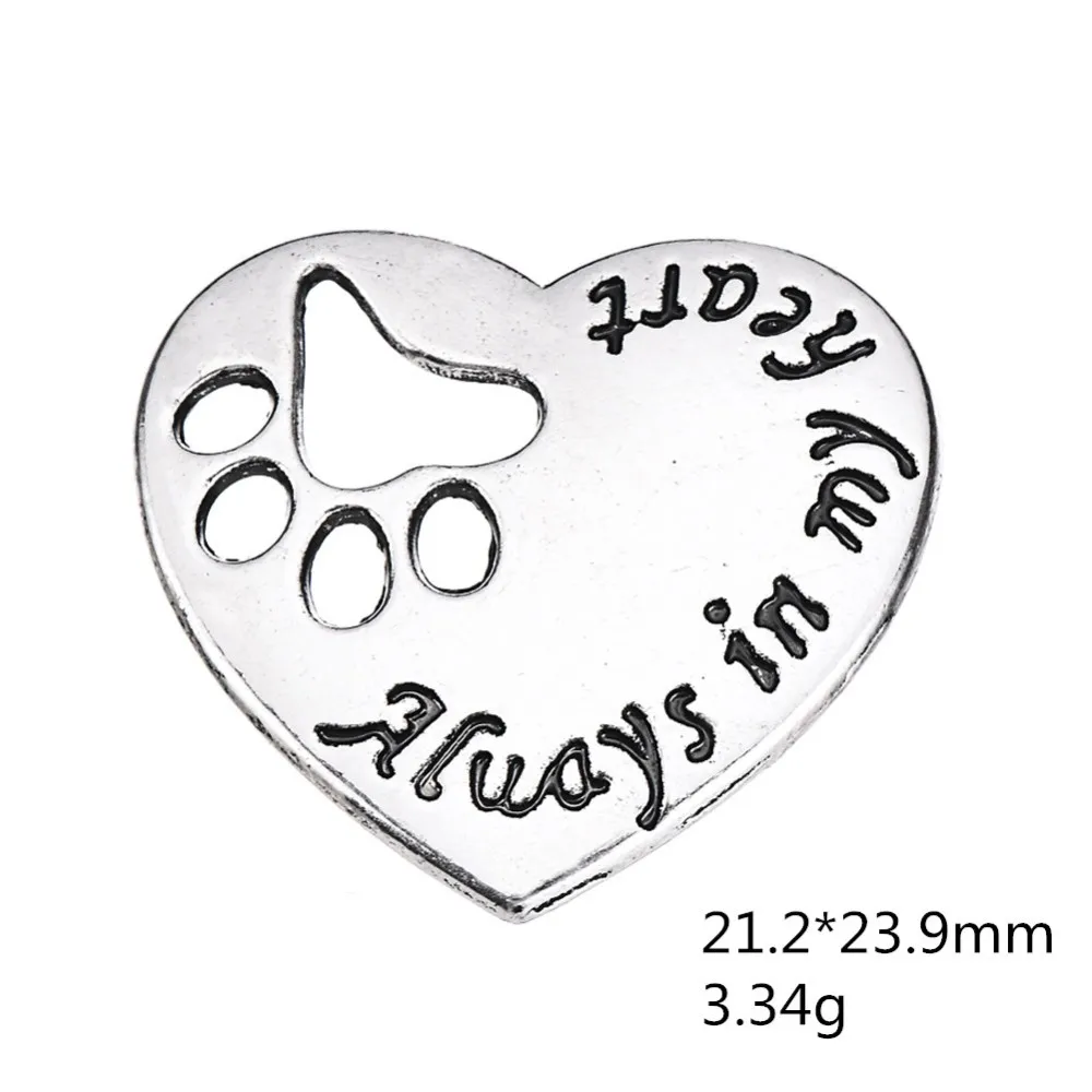 2021 New Dog Paw Cat Print Hearts Charms Always In My Heart Love Pendants DIY Antique Silver Plated Jewelry | Украшения и