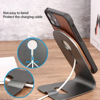 Magsafe 충전기 데스크 마그네틱 무선 충전 도크용 전화 스탠드, 알루미늄 휴대폰 크래들 베이스 데스크탑 호환