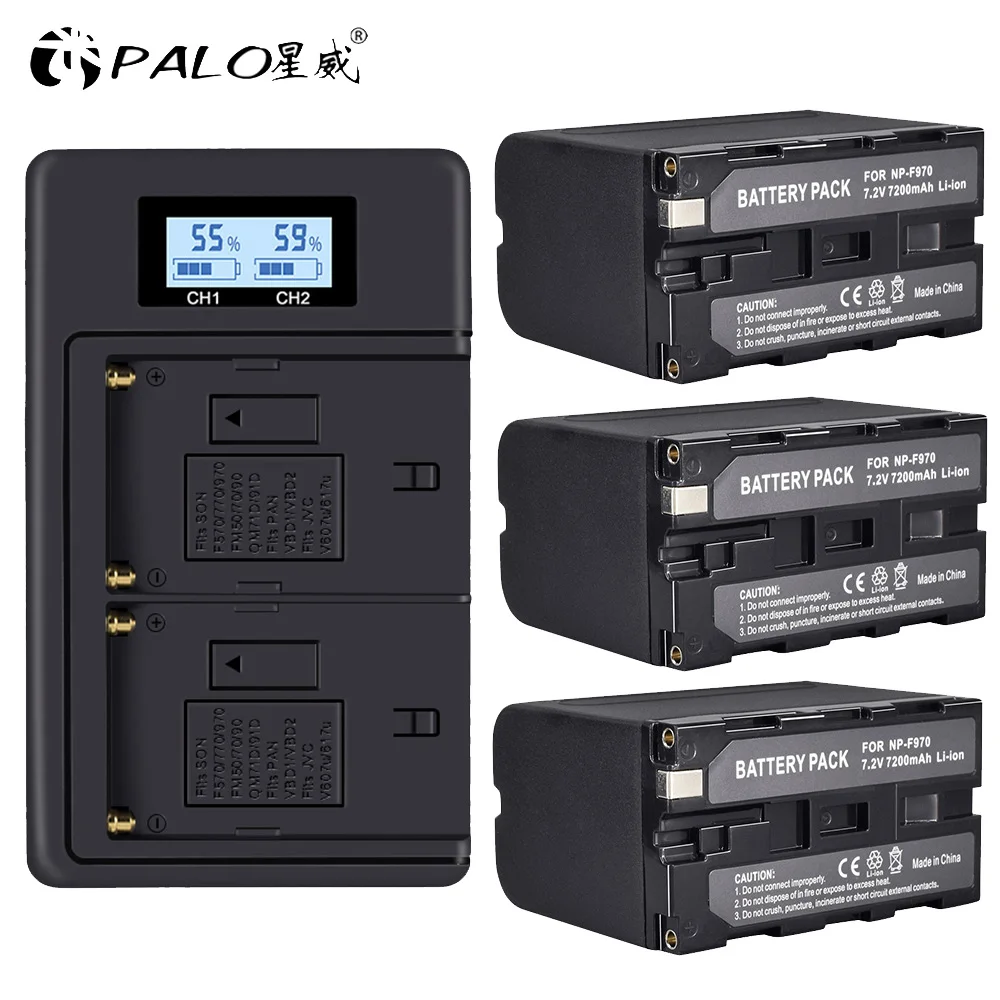 2 шт. 7200 мАч NP-F970 NP F960 F970 аккумулятор+ ЖК-дисплей двойной цифровой камеры зарядное устройство для SONY F930 F950 F770 F570 CCD-RV100 - Цвет: 3battery and charger