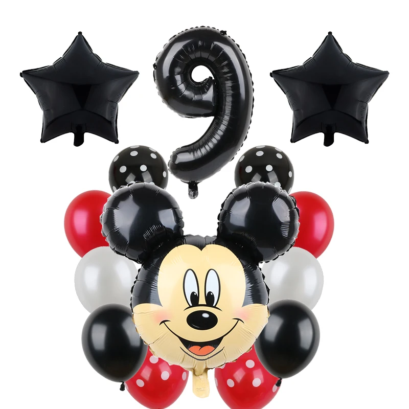 Золотой 14pcs Happy Birthday Decoration Balloon Mickey Minnie Cartoon Star Xenon Paper Ballon Baby Shower Number Balloon Polka Dot Globo - Цвет: Золотой