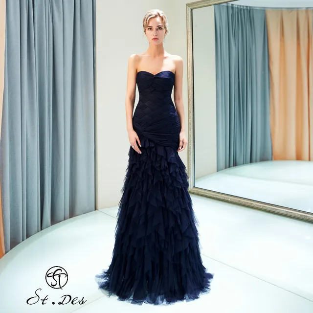 $ NEW Arrival 2020 St.Des Mermaid Strapless Sleeveless Russian Black Sequins Floor Length Evening Dress Party Dress Party Gown