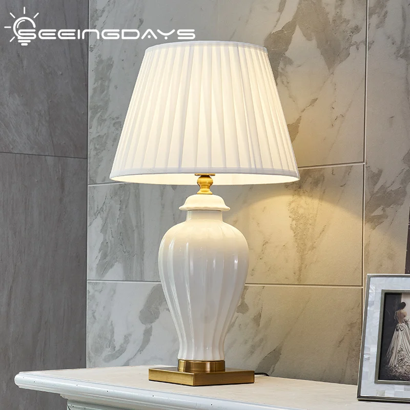

SeeingDays Table Lamp White Ceramic Lamp Bedside Table Room Decor Bedside Lamp Bedroom Night Light Light Fixture Mood Light