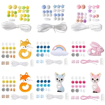 

Let's Make 1Set DIY Baby Silicone Beads Rainbow Teether Rodent Wooden Pendant DIY Necklace Infants Tooth For Children's Product