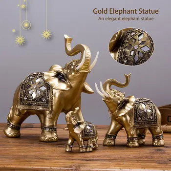 

Golden Elephant Statue Lucky Animal Figurine Wedding Gift Home Decoration Feng Shui Crafts Figurines Miniatures