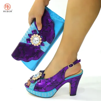 

New Arrival Italian Fashion Shoes Matching With A Cluth Bag Decorated with rhinestones African Women Traditional Wedding Party