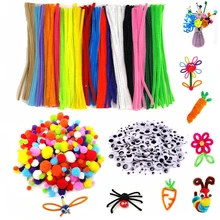 500pcs Plush Stems Balls Eyes DIY Art Craft Toys Plush Stick Pompoms Rainbow Colors Shilly-Stick