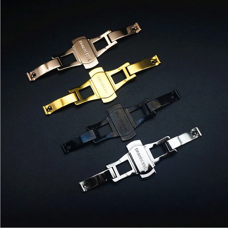

1PCS Stainless steel Double Push Button Butterfly Clasp Buckle watch buckle watch part new 4 colors available