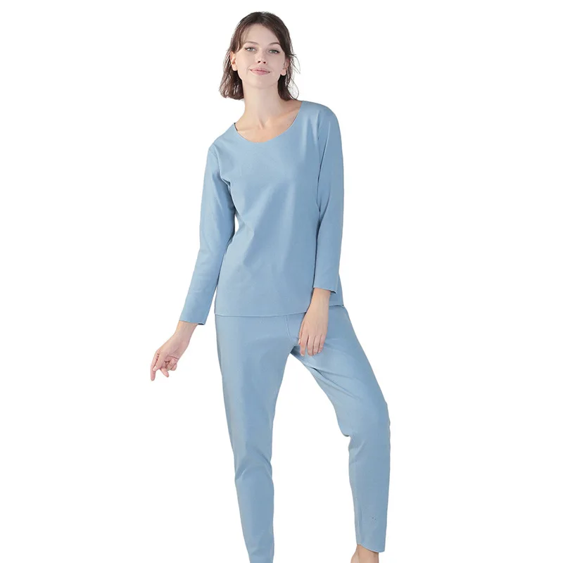 light blue Термобелье, костюмы, кальсоны, наборы для женщин, зимние, мягкие, хлопковые, тонкие, бархатные, высокая талия, теплые, бесшовные, размера плюс XXL-7XL, 110 кг - Цвет: light blue
