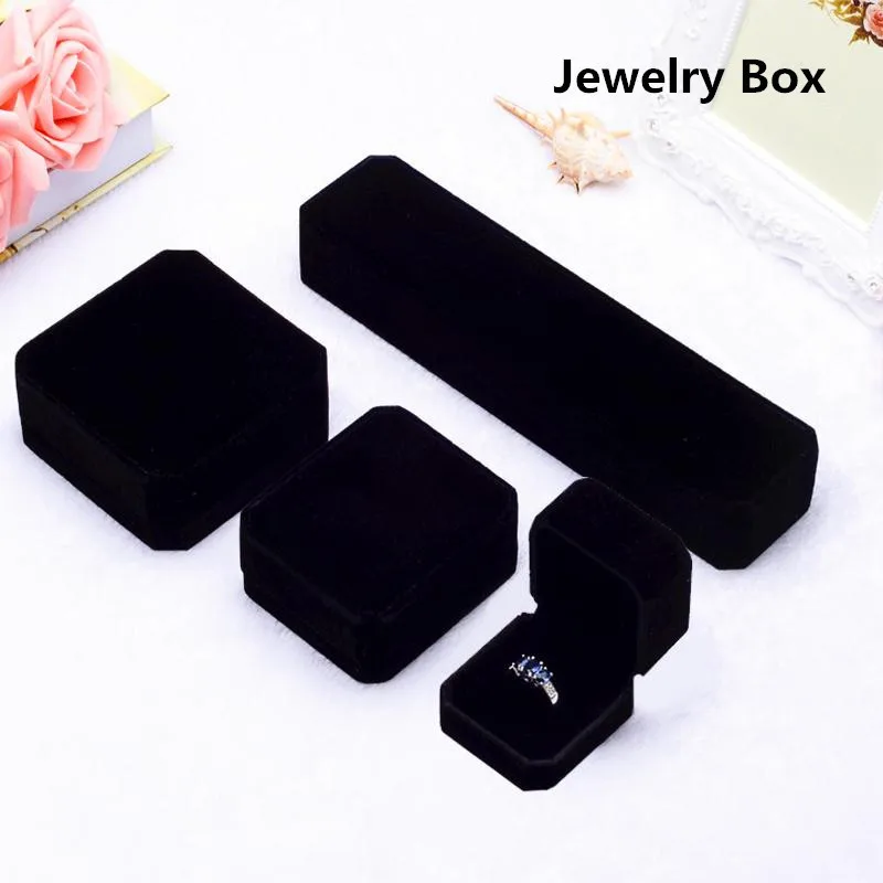 Black Velvet Jewelry Box Engagement Ring Necklace Bracelet Box Jewelry