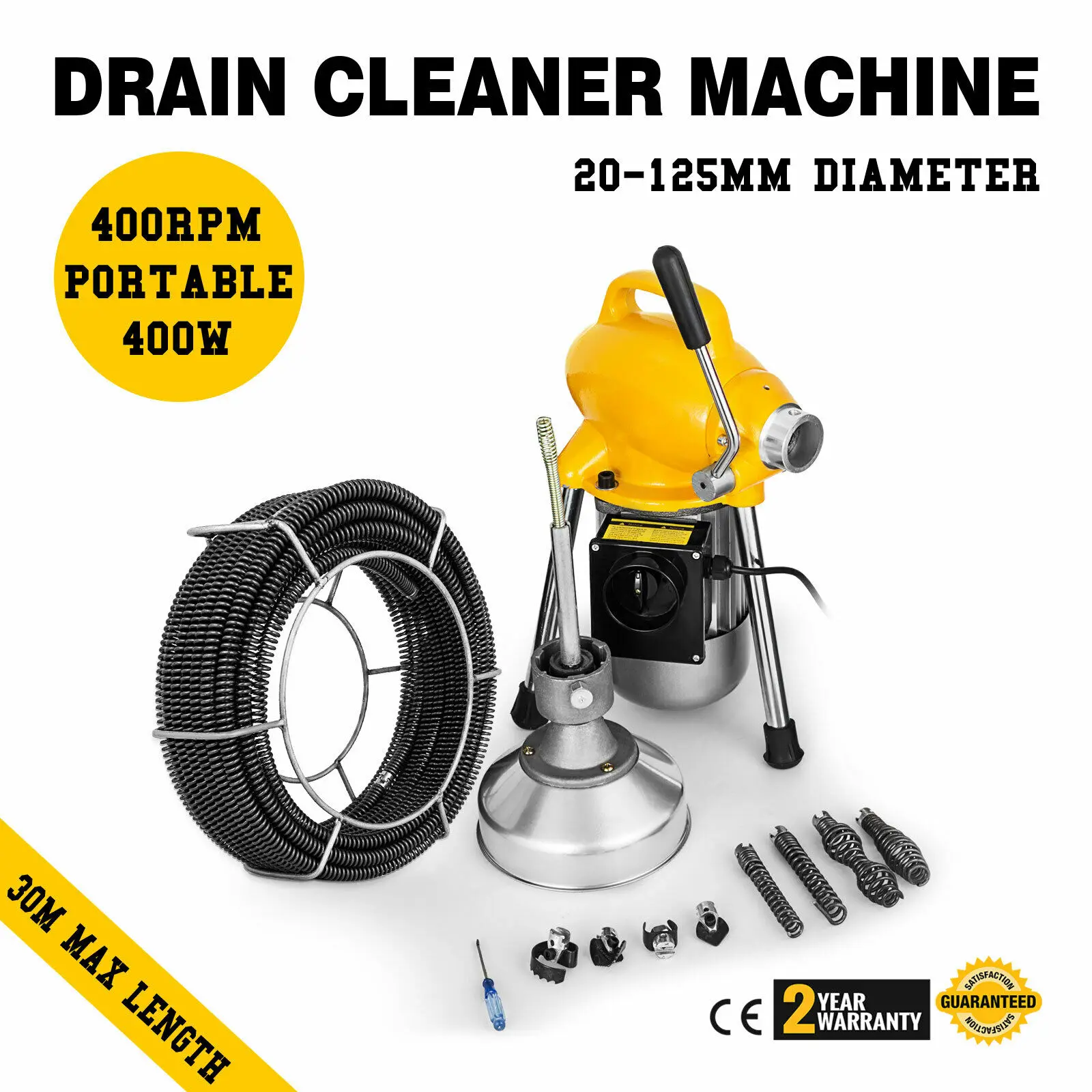 

20-100mm pipe cleaning machine 500 W pipe cleaning device 20mx16mm spiral C