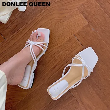 

Fashion Brand Slippers Women Low Heels Slides Summer Flip Flops Narrow Band Sandals Slip On Casual Slippers sandalias mujer 2020