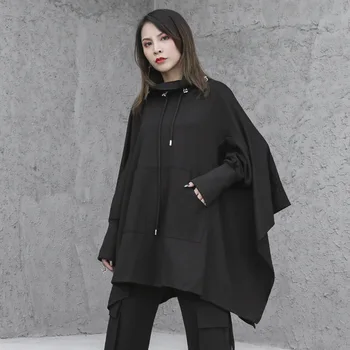 

LANMREM 2020 New Spring Solid Color Turtleneck Irregular Drawstring Sweatshirt Women Streetwear Loose Casual Clothing Tops PC989