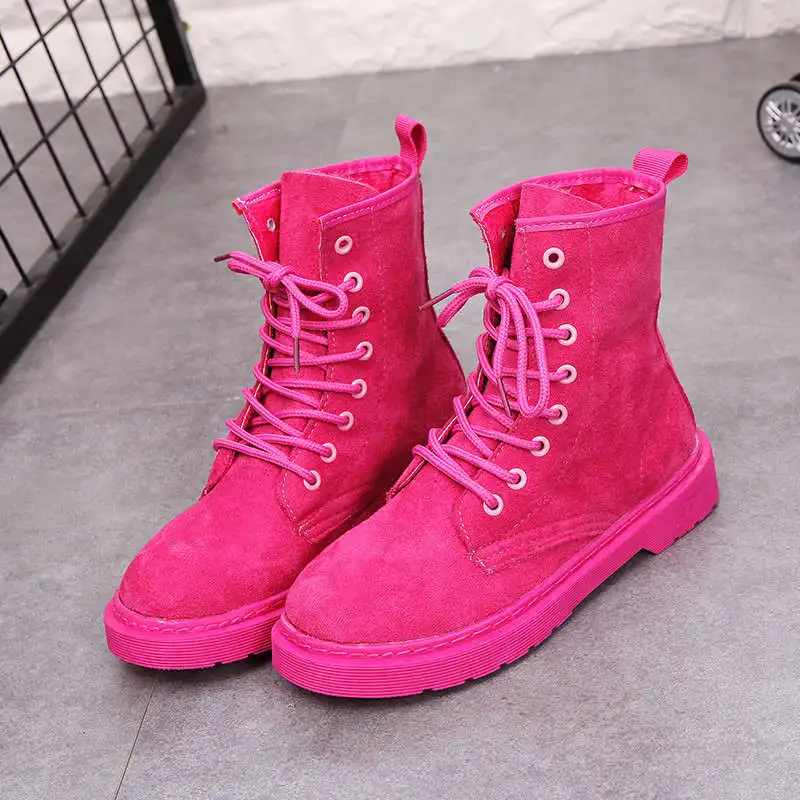 rose Red Новые зимние женские однотонные Ботинки martin с круглым носком; модные удобные бархатные теплые ботинки с закрытым носком; q75 - Цвет: rose Red