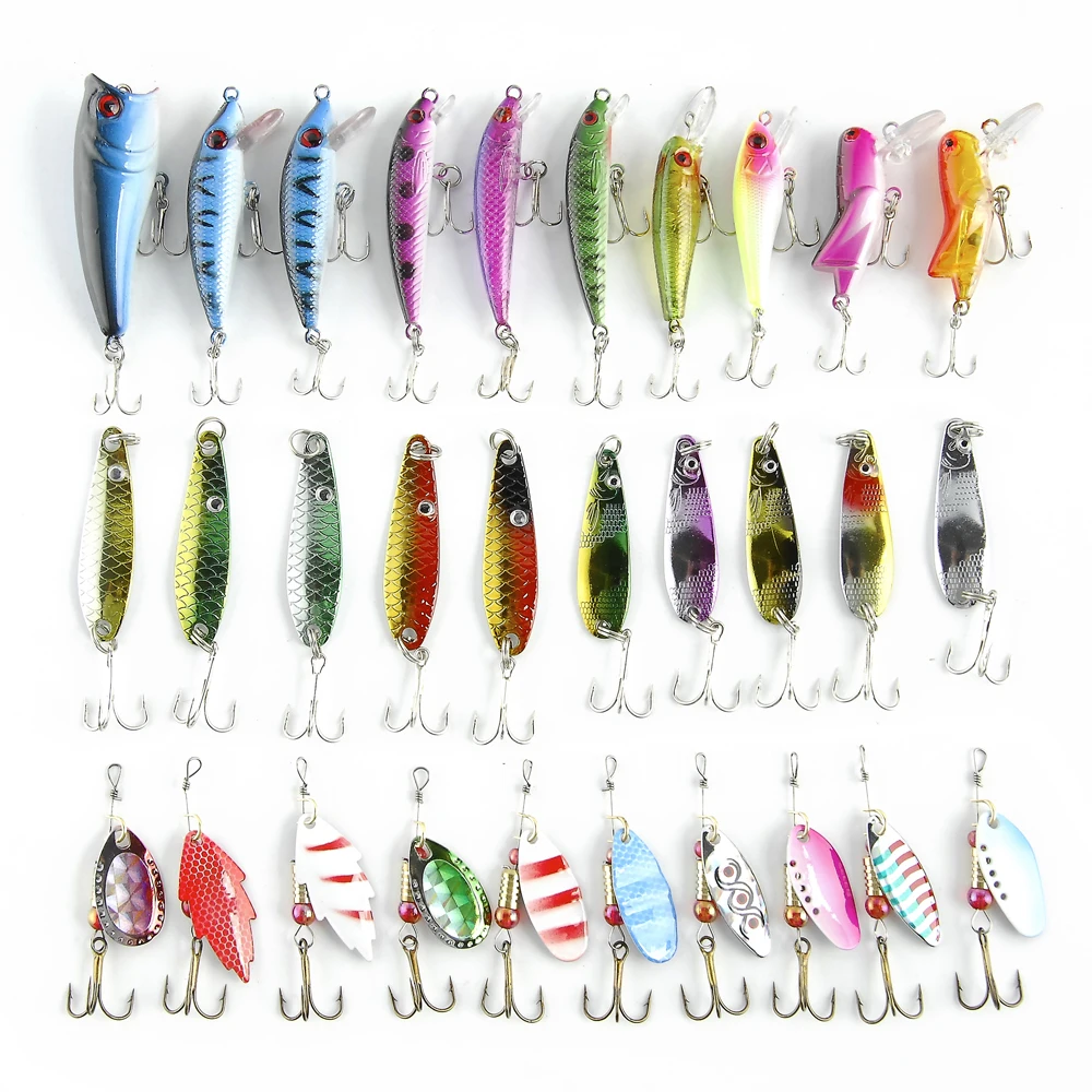 30pcs/lot Fishing Lure  Popper Spook Crawler Prop Bait Lure Swim bait Floating Sink Minow10 Minow 10Metal sequins10 Rotate