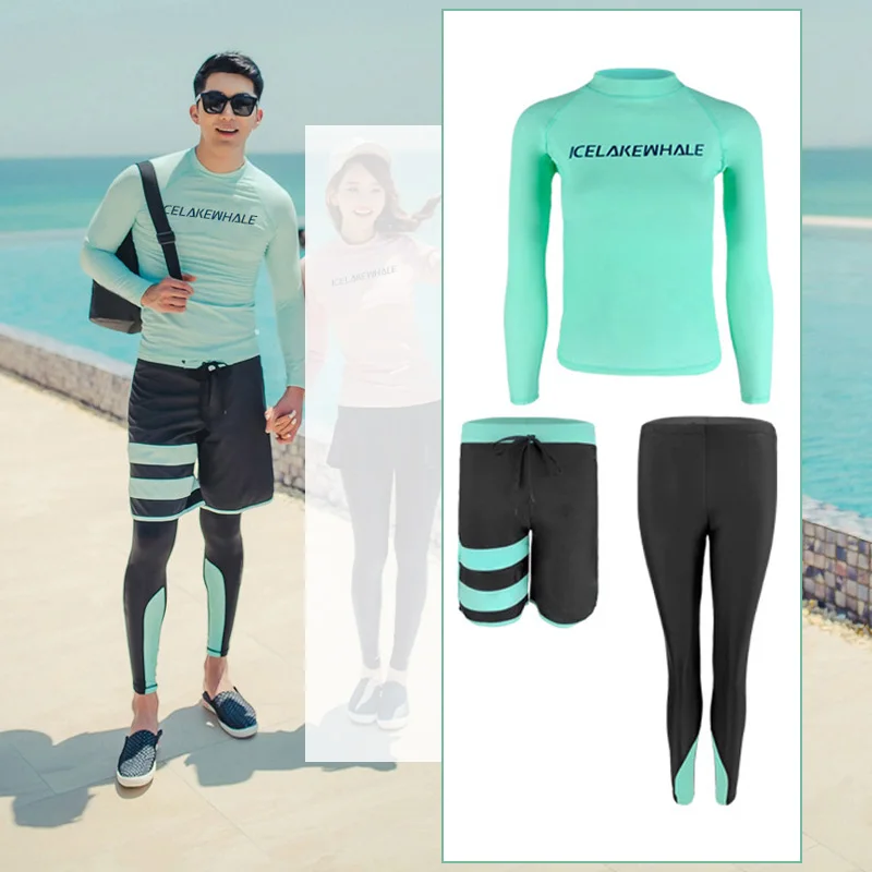 Costume da bagno uomo/donna Full Body Dive Skin Rash Guard manica lunga pantalone lungo coppia costume da bagno solido 4 pezzi abbigliamento da surf costumi da bagno