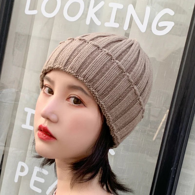 Skullies, одноцветная Зимняя шерстяная вязаная шапка, женская шапка Gorras, повседневная, утолщенная, теплая, женская, мягкая, Балаклава, шапка бини, лыжная