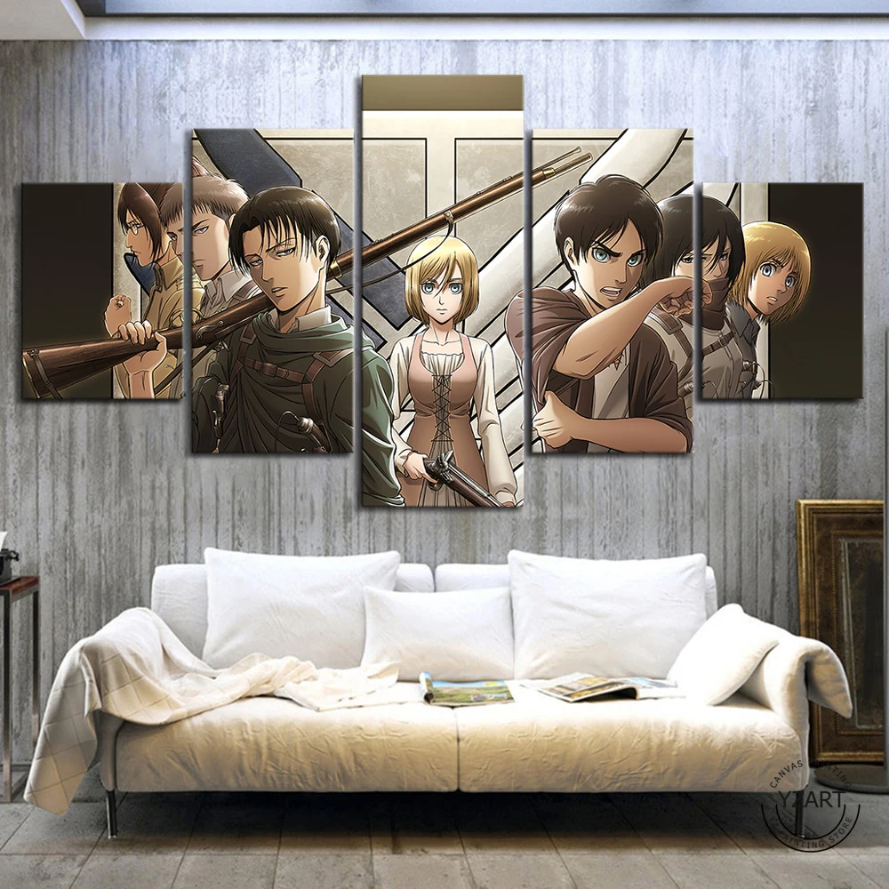 

5 Panels Attack on Titan Anime Poster Art Frameless Paintings Kids Birthday Gifts Bedroom Wall Decor Paintings