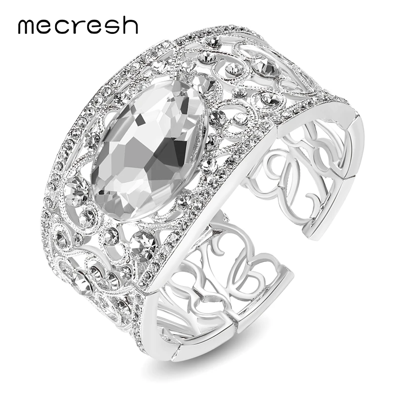 Mecresh эффектный свадебный браслет на запястье для женщин серебро золото кристалл синего цвета широкий большой обручение браслеты SL426 - Окраска металла: Посеребренный