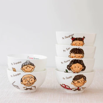 

Happy Family Creative Ceramic Rice Bowl Family Eating Bowl Parent-Child Small Bowl Soup Bowl Set Ceramic Bowl soup bowl Other