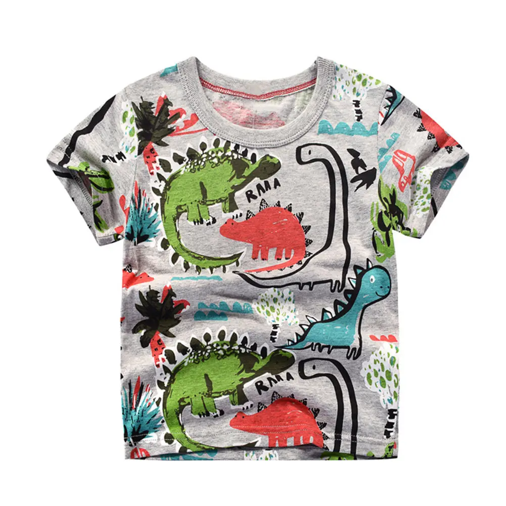 Летняя цветная футболка с принтом динозавра и леса для мальчиков; Детские хлопковые рубашки с короткими рукавами; Детская Повседневная Базовая футболка с круглым вырезом; топы - Цвет: 130