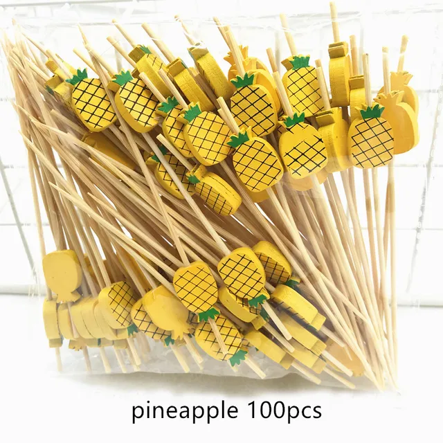 100Db 12 Cm -Es Ananászflamingo Gyümölcsvilla Botok Svédasztalos Cupcake Toppers Torta Koktél Villák Esküvői Fesztivál Party Dekorációk - Image 2
