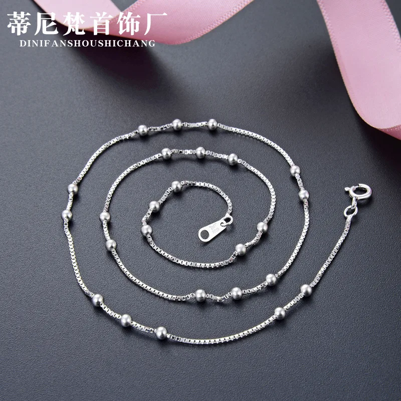 

S925 Fine Silver Simple 08 Box Aberdeen Bag 2.5-Bead 3: 2 Necklace Choker Sweater Chain Korean-style Fashion Jewelry Pure Neckla