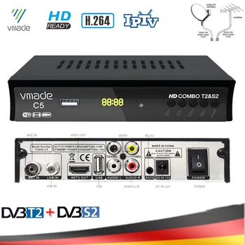 

Vmade DVB-T2 DVB-S2 2 in 1 Combo HD Digital Terrestrial Satellite Receiver MPEG-2/4 Support AC3 Cccam Bisskey IPTV TV Box