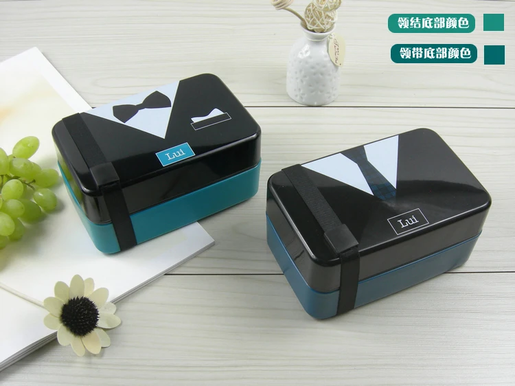 Romantische Paar Lunchbox Mikrowelle kreative niedliche Student einlagige Bento-Box mit Geschirr Sushi-Box 600ml getrennt – Detail 2