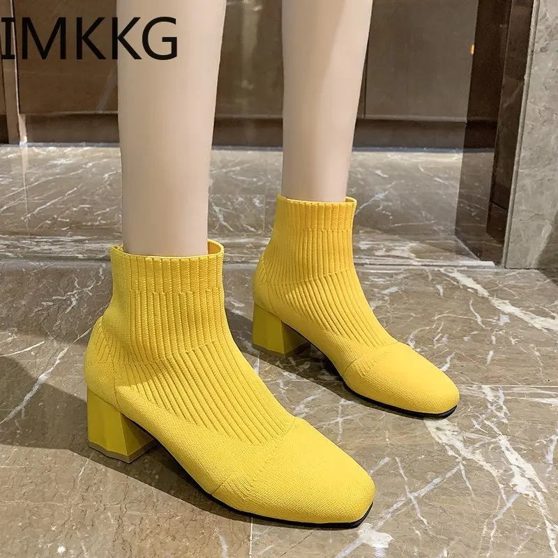 Sexy Black Women Stretch Sock Boots Slim Fit Long Knit Botas Mujer Metal  Square Toe 8cm Strange High Heels Designer Shoes - Women's Boots -  AliExpress