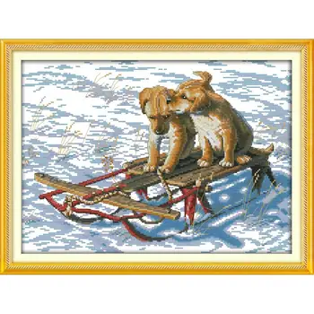 

Joy Sunday Dog Animal DMC Cross Stitch Kit 11CT Accurate Printed Embroidery DIY Handmade Needle Work Home Decor Art I'll Protect