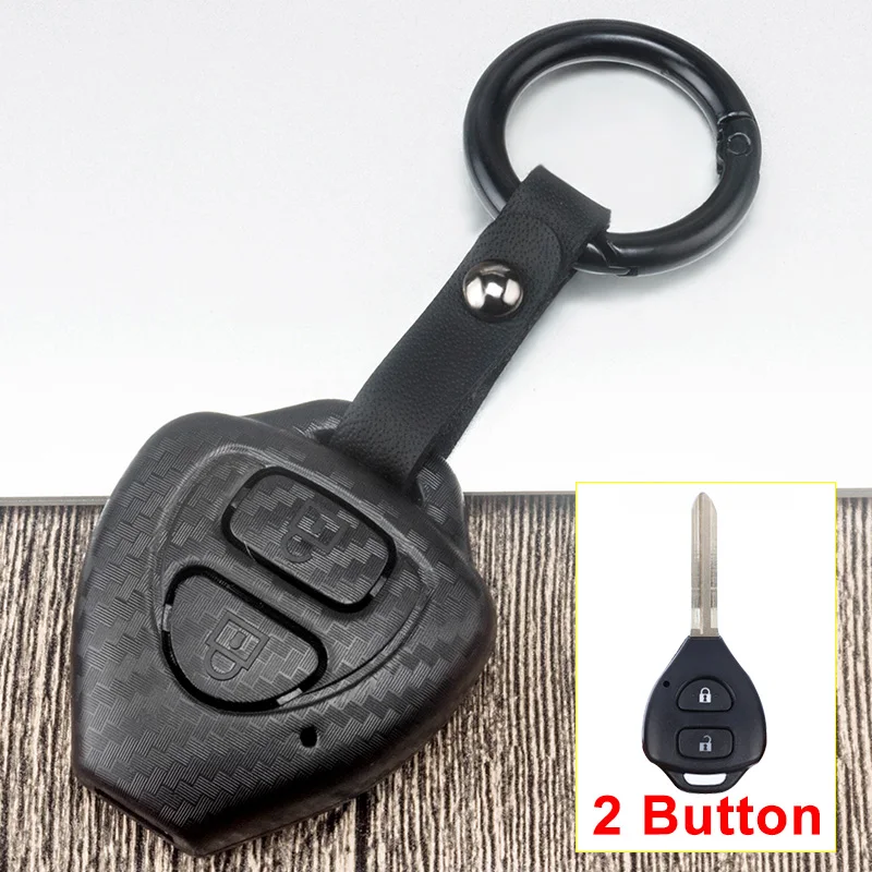 Чехол для автомобиля из углеродного волокна для Toyota Tarago Hilux Camry Crown Corolla RAV4 Vitz Aqua Land Cruis Celica - Название цвета: 2 Button