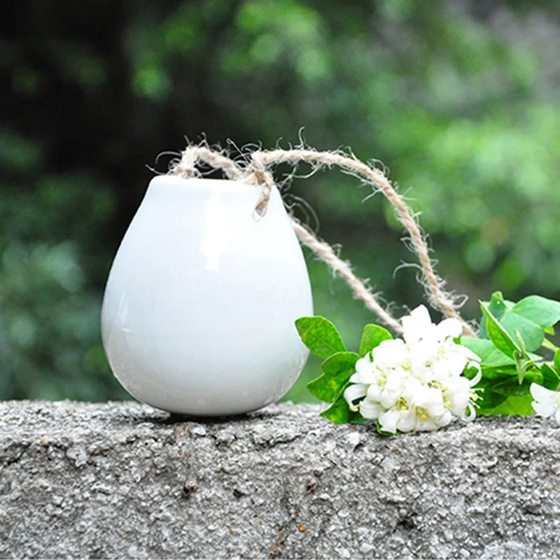 Домашний сад балкон керамическая белая короткая кашпо цветок горшочное растение ваза с шпагат садовый декор
